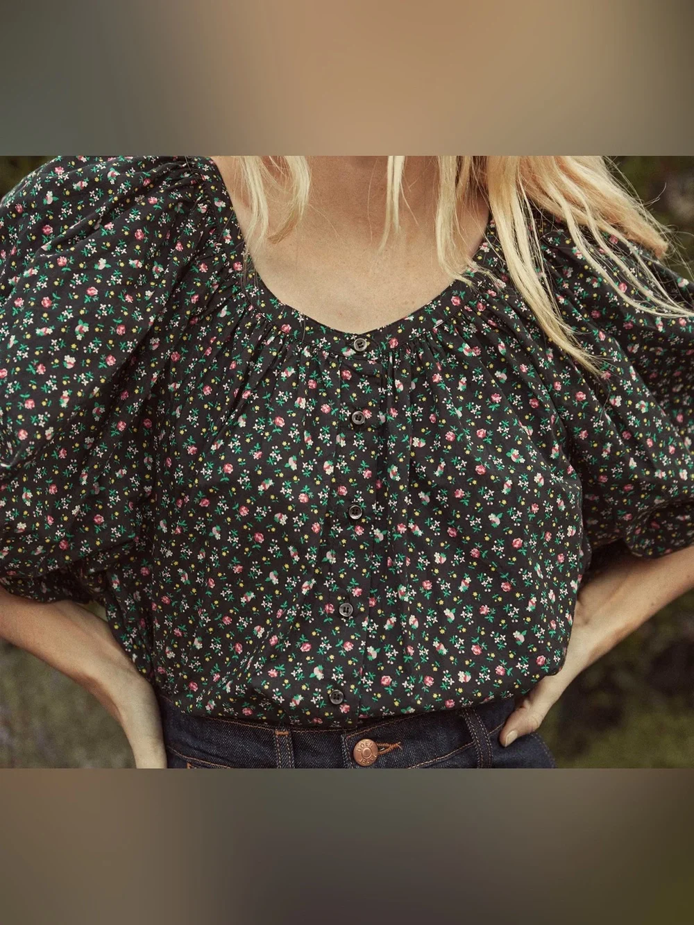 DÔEN Jeanne Floral Puff Sleeve Blouse Top Size XXS